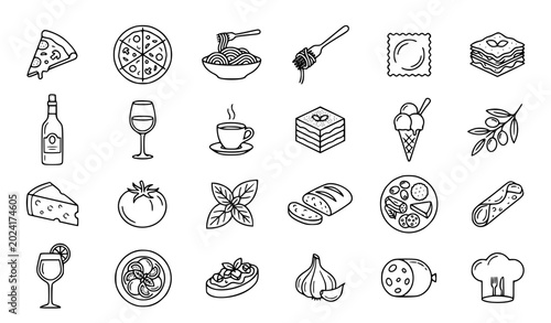 Foto La Dolce Vita Italian Food Line Art Collection Featuring Pizza Pasta Wine and De