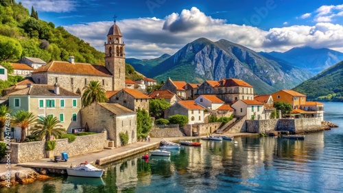 Beautiful view of a small seaside village donji stoliv on a summer day bay of kotor