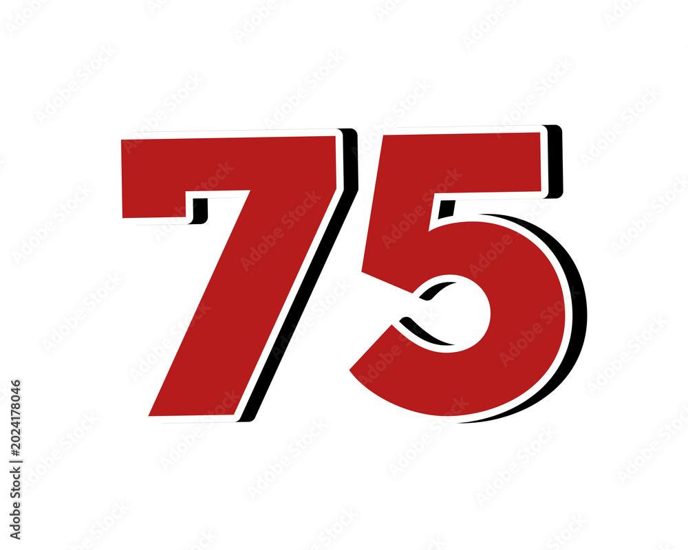 Obraz premium Number 75 Bold Red with White Outline Isolated on Transparent Background