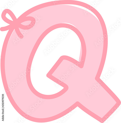 A large pink letter Q with a bow on top is illustrated.