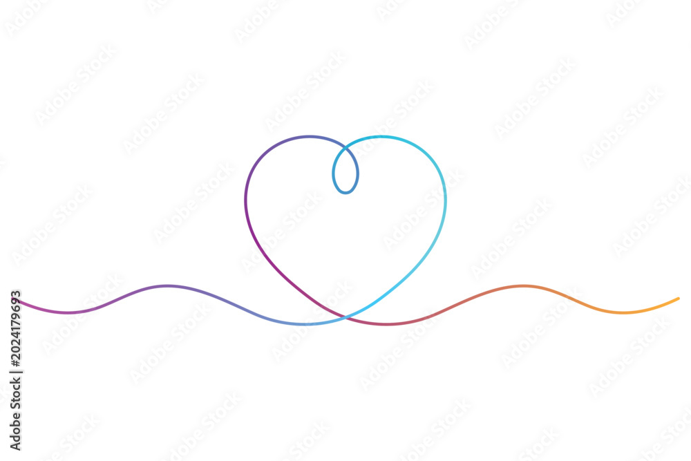 Fototapeta premium Continuous single line drawing of a heart shape with a colorful gradient effect