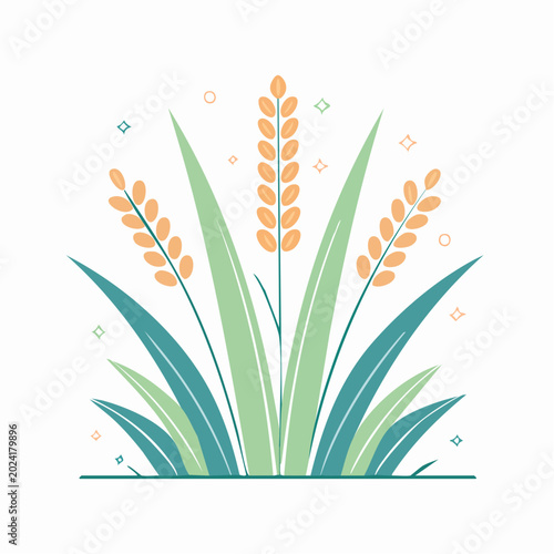 Stylized illustration of wheat stalks and leaves