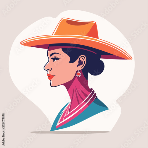 Stylized Portrait of a Woman in a Wide-Brimmed Hat