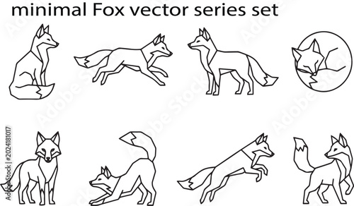 Bild auf Leinwand Minimal Line Art Fox Vector Series Set With Different Poses animal wildlife free