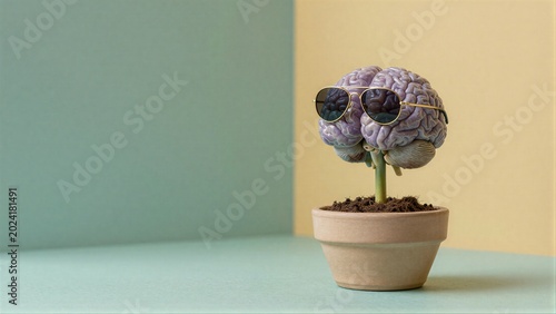 A brain in sunglasses potted plant style exudes cool intelligence and