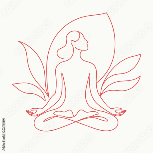 continuous single line drawing concept, person doing yoga meditation pose