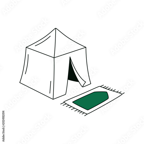 Foto Mina Tent and Prayer Mat Islamic Hajj Vector Illustration