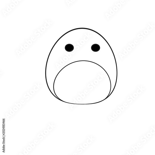 Photos A simple black and white line drawing of an egg-shaped character with two eyes and a downturned mouth