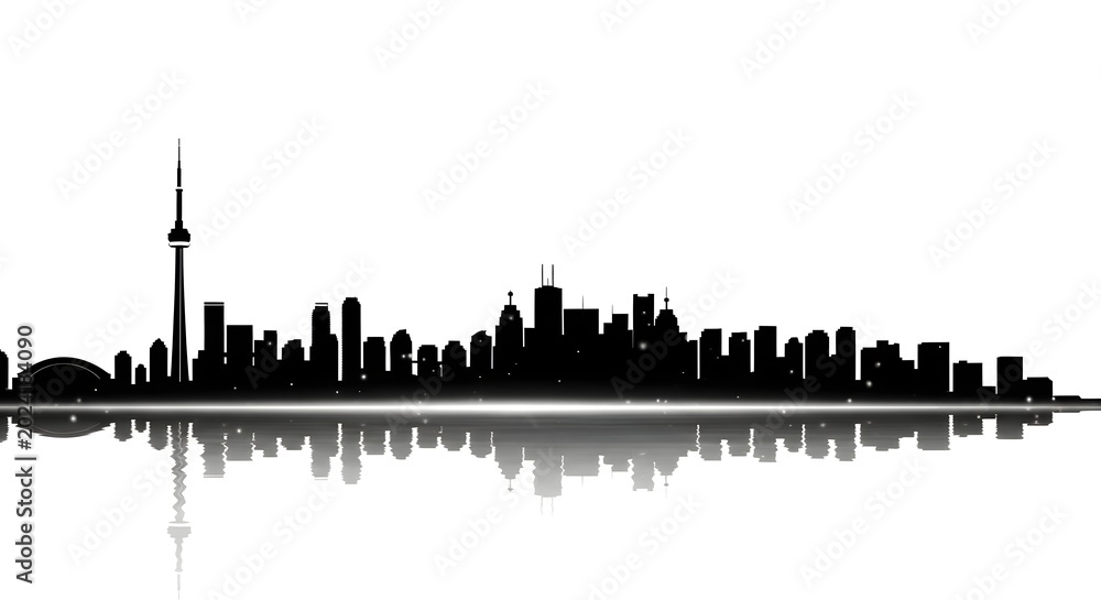 Obraz premium Black city skyline silhouette with water reflection