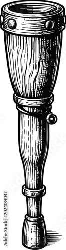 A black and white line art illustration of a vintage telescope. This retro scientific instrument suggests nautical exploration, search, and discovery.