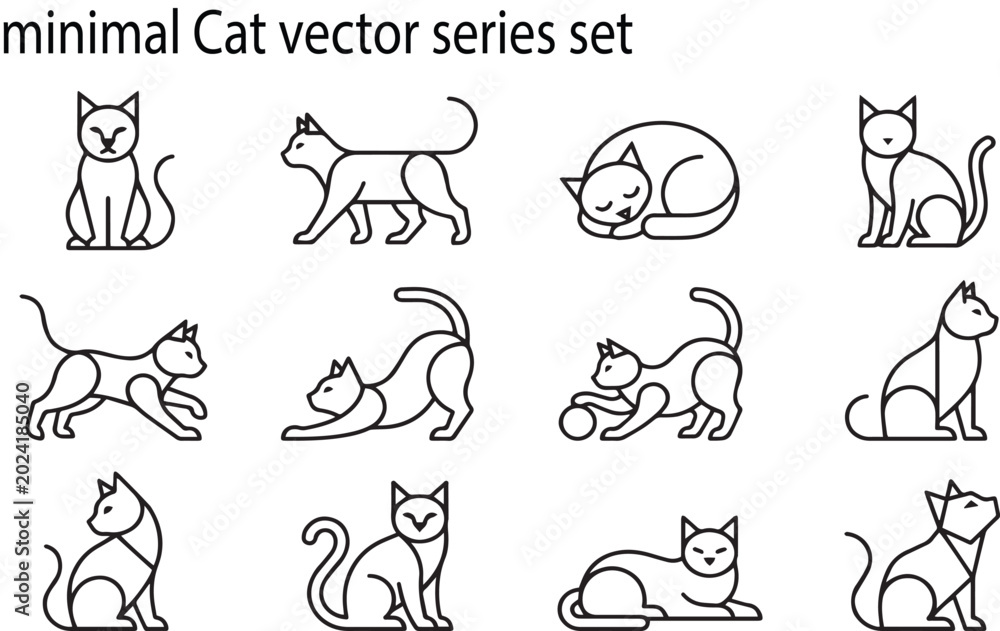 Fototapeta premium Minimalist Vector Cat Series Set Geometric Line Art Icons Keywords: cat, feline, animal, pet, vector, free image downlod