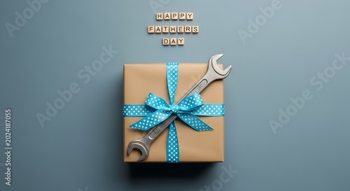 Fathers Day gift box with wrench and wooden letters