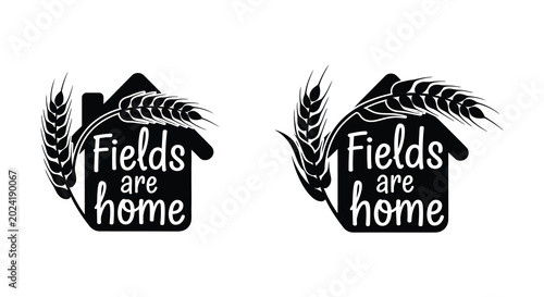 Fotografie Wheat stalks and grain emblem with text black silhouette