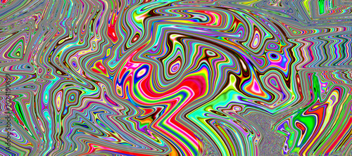 Fotografi Psychedelic liquid marble waves with intense neon color saturation