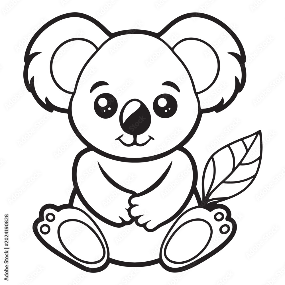 Obraz premium Cute cartoon koala sitting with leaf