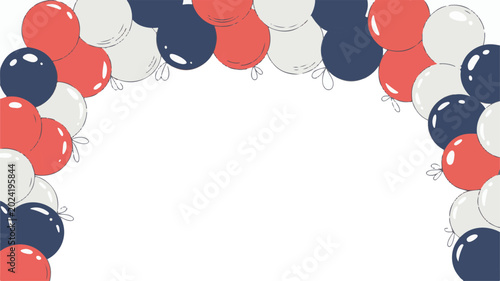 Patriotic balloons, red white blue balloons, festive party decorations, celebration arch, vector illustration
