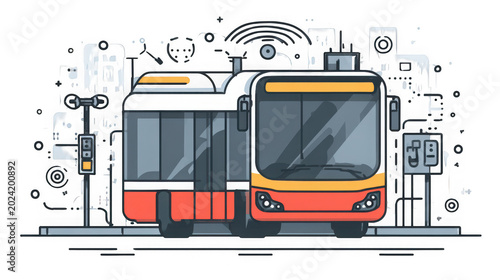Public bus transit system utilizes smart connectivity to manage urban transportation schedules efficiently.