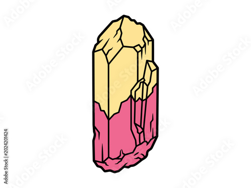 Illustration of a crystal with a pink base and yellow top against a white background.