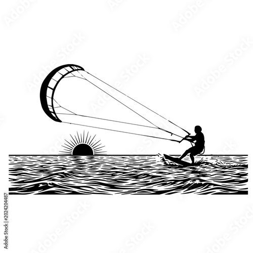 Kitesurfer Doing Air Grab Trick Silhouette Vector Illustration