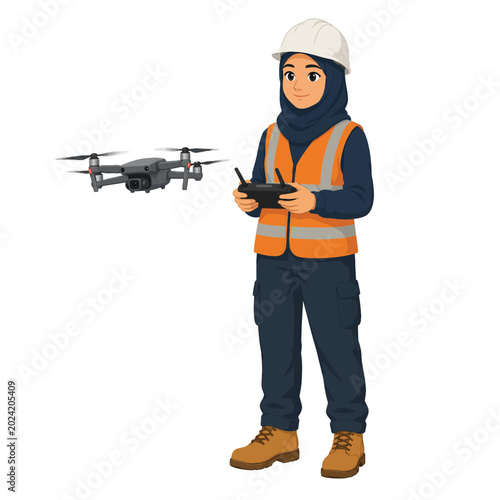 Empowered Woman Remote Pilot Skillfully Operating a Drone for Professional Projects, Emphasizing Safety and Modern Technological Expertise