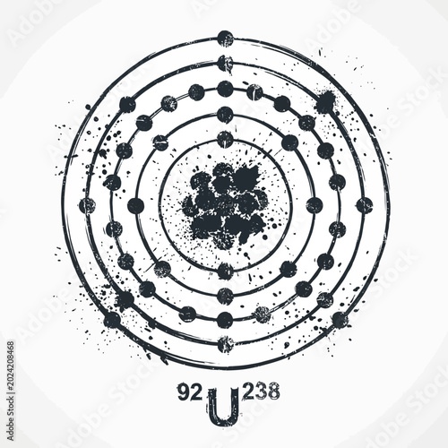 Uranium atomic structure diagram, Bohr model representation