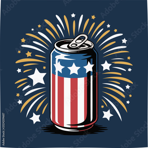 American soda can, patriotic drink, 4th of July celebration, star spangled beverage