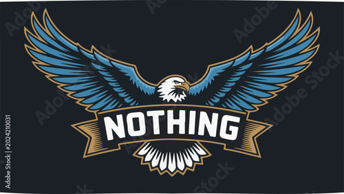 Eagle logo, Nothing text, blue wings, gold outline, vector graphic