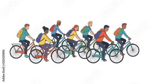 Εκτύπωση καμβά Diverse Group Cycling Together: A diverse group of individuals enjoys a recreational bike ride, showcasing a healthy and active lifestyle
