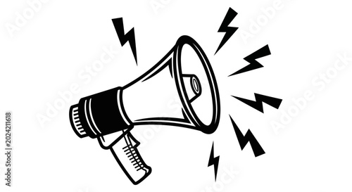 Foto Megaphone icon, loudspeaker symbol, announcement sign, black vector illustration