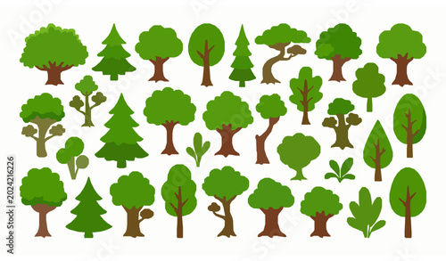 Bild auf Leinwand Green cartoon tree vector pack with playful forest trees for kids and animation