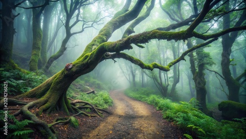 Enchanted Forest Path A Mystical Journey Through Mossy Trees and Verdant Undergrowth
