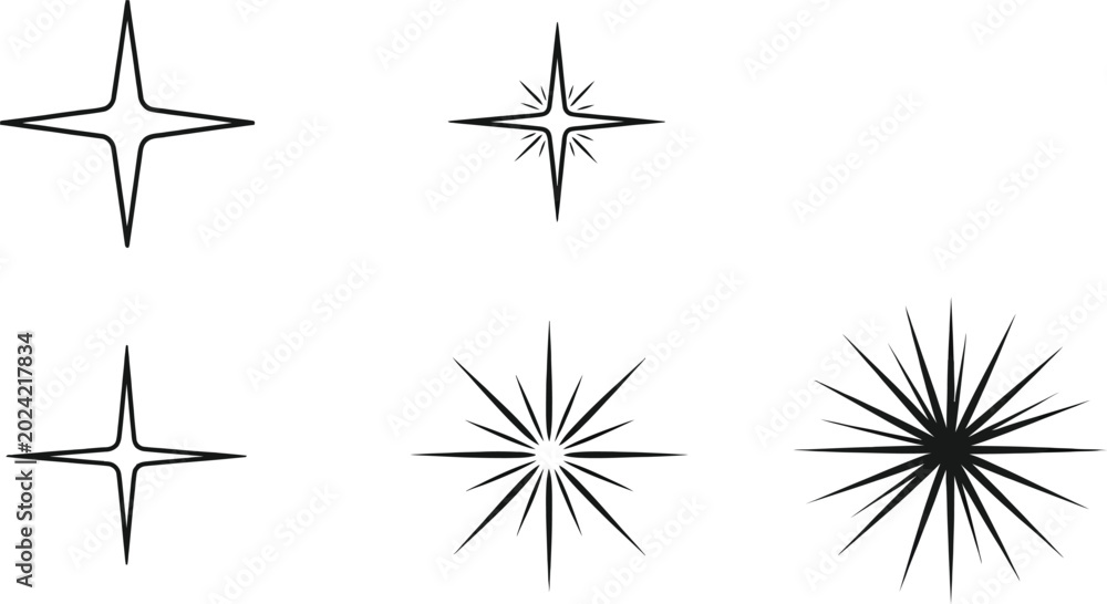 Obraz premium Set of six black starburst and sparkle on white background
