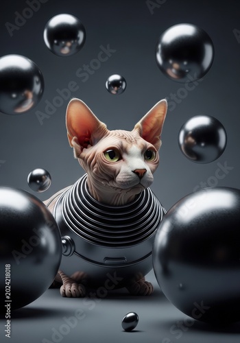 Photorealistic Portrait of a Sphynx Cat in a Sci-Fi Environment