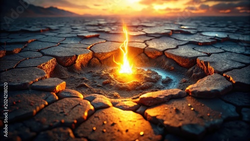 A Fiery Heart in the Cracked Earth at Sunset A Dramatic Depiction of Nature's Power