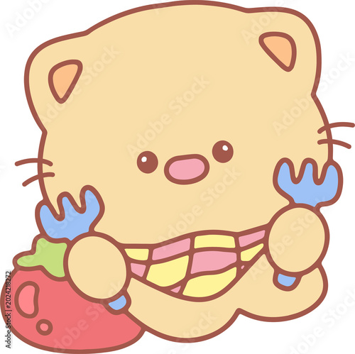 Cute Cartoon Animal Holding Strawberry Ice Cream