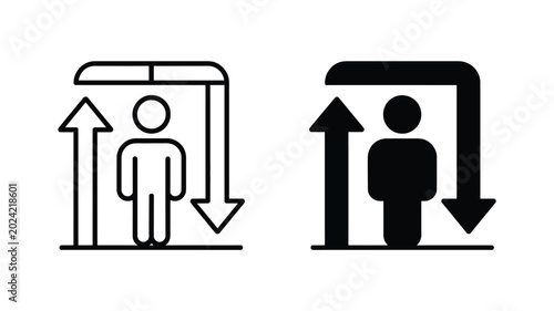 Bild auf Leinwand Person standing under arch with vertical directional arrows vector graphic