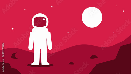 Bild auf Leinwand Minimal space exploration vector featuring astronaut standing on red planet surface