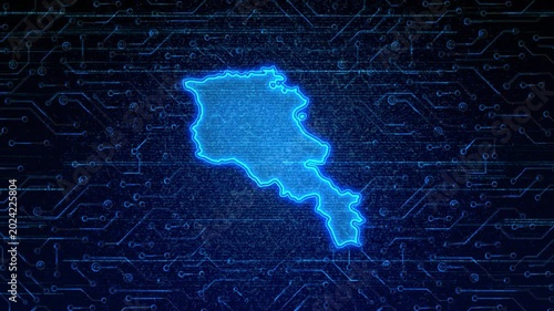 4K Resolution, Armenia Country Digital Electric Futuristic Technology Map, Suitable for Tech events, Science, Politics, Elections, News and Sports Events