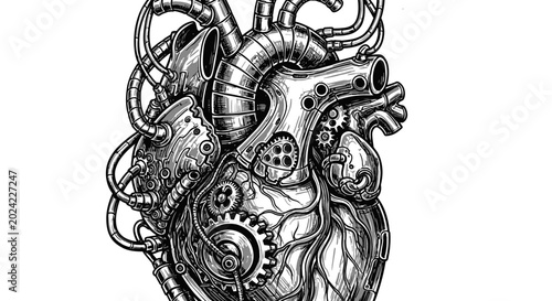 Foto Mechanical Heart with Gears and Tubes.