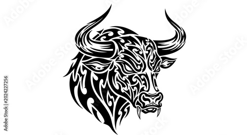 Fotografie Black and white bull head tattoo.