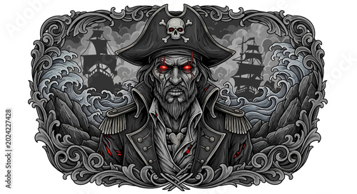 Foto Pirate Captain Skull Face Closeup.