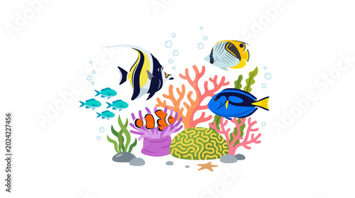 Colorful Coral Reef Ecosystem with Tropical Fish