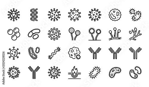 Fotografi Microbiology and virology line icons