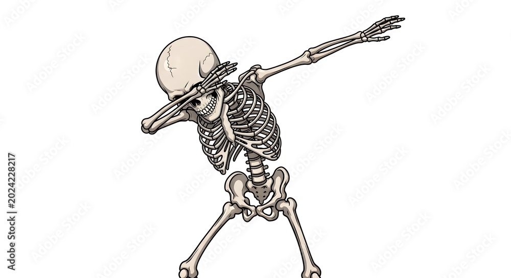 Fototapeta premium Playful skeleton doing dab dance pose illustration.