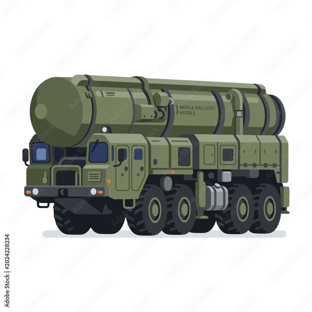 Obraz premium Mobile missile launcher, military truck, air defense system, vector illustration