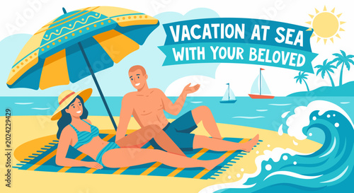 Schilderij op canvas Enjoying a blissful vacation at sea with your beloved on a sunny beach