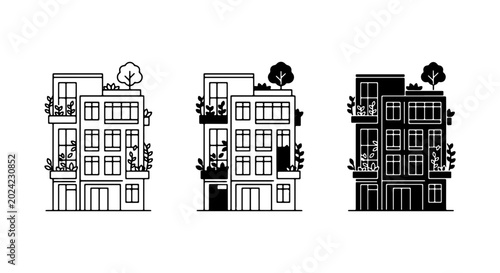Photography Modern Apartment Buildings, Urban Architecture Icons, City Facade Vector Set
