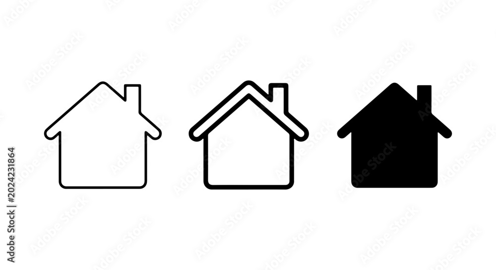 Fototapeta premium House Icons Set: Outline, Filled, Silhouette. Home Symbol Vector Collection