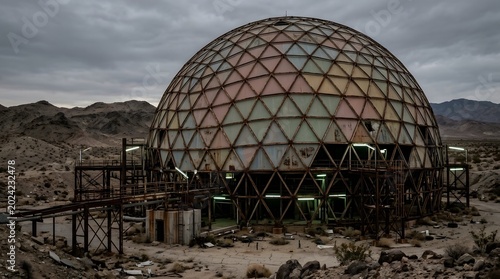 Abandoned dome structure in remote desert landscape