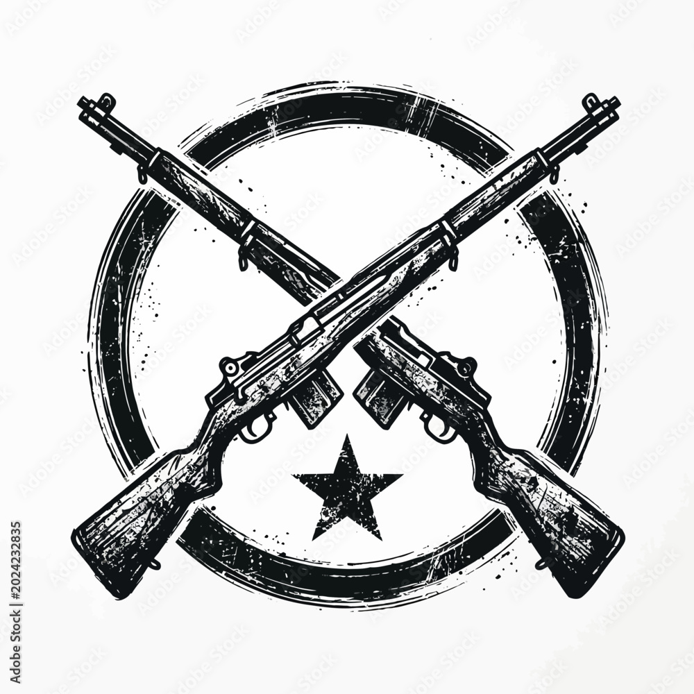 Obraz premium Crossed Rifles Emblem with Star and Circle